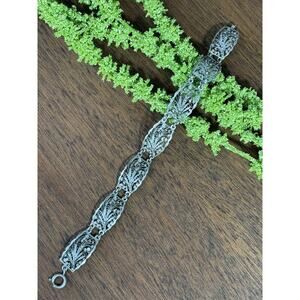 Antique Victorian Sterling Silver 935 Filigree Scroll Bracelet 6.5in